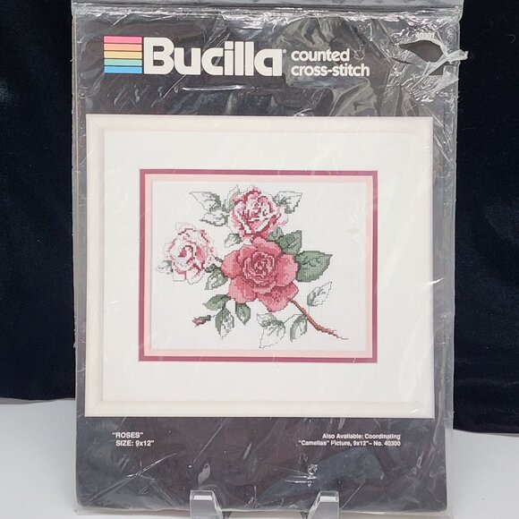 Bucilla Counted Cross-stitch Kit Pink Roses #40301 VTG 9x12 - Picture 2 of 3